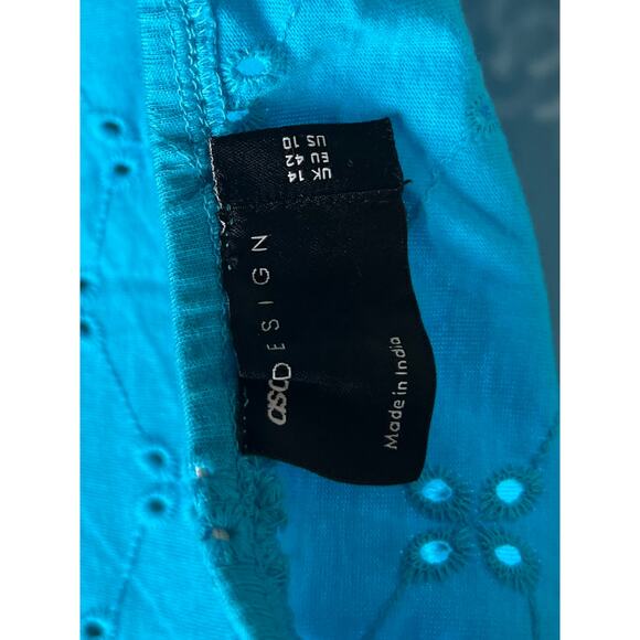 ASOS Design Turquoise Eyelet Halter Dress 10 NWOT - Picture 3 of 5